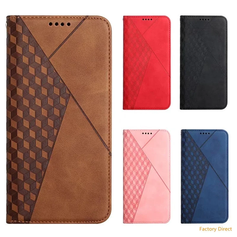 Galaxy A02S A12 A13 A22 A21S A51 A71 Stylish Flip case Samsung A22 A32 A42 A52 A72 4G 5G Luxury Shockproof Grid pattern Leather flip cover with stand holder and card slot window hole wallet back cover