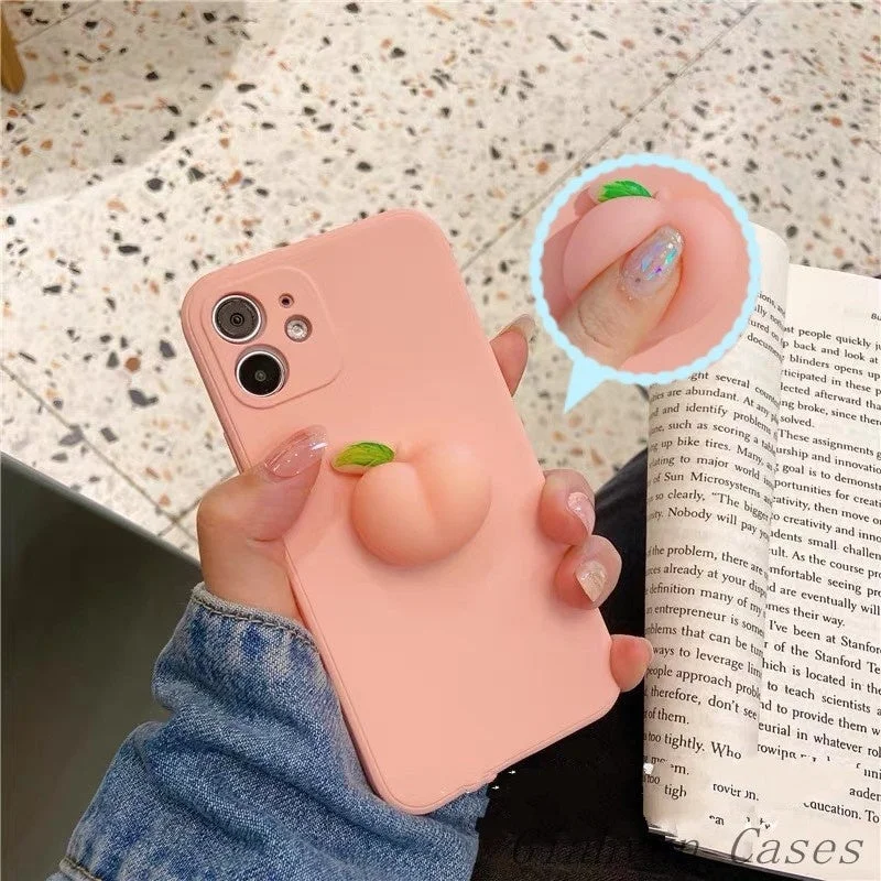 iPhone 12 pro max iphone 11 pro max iphone 13 pro max case Pinch Music Decompress Peach Liquid Silicone Cheap Phone Case For iphone x xr xs max iphone 6 7 8plus