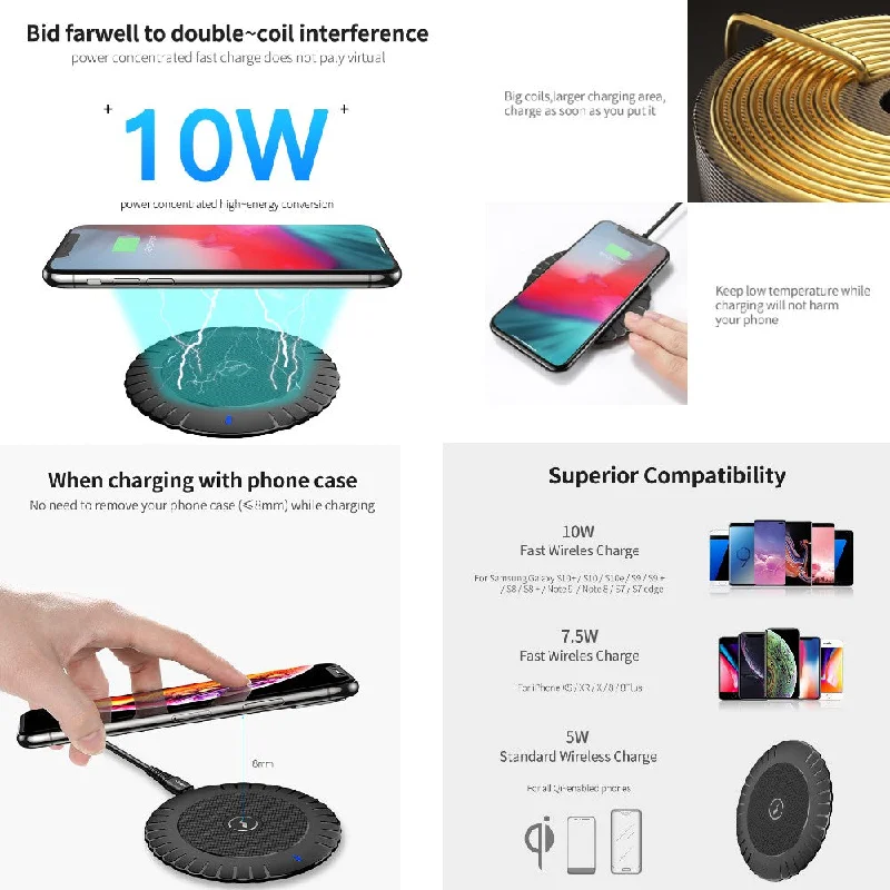 10W Fast Charge Wireless Charger for Samsung for iphone  mobile phones