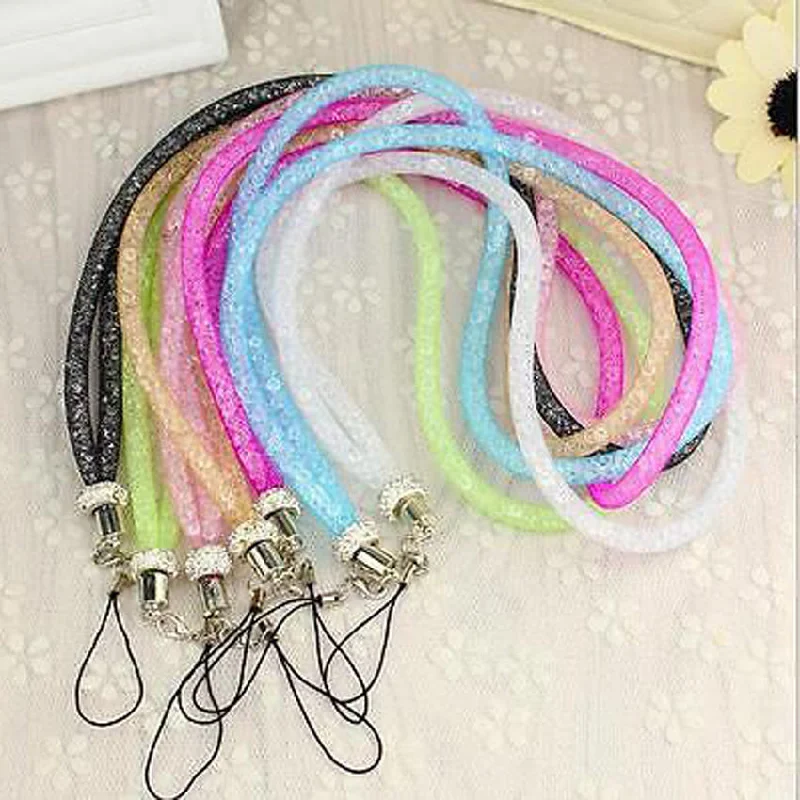 New Rhinestone Crystal Lanyard Mesh Necklace for ID Badge Mobile Phones