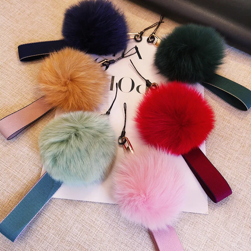 Cute Phone decoration accessory Fur ball with Lanyard for all cell phones