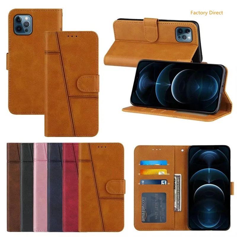 Leather Flip case for iPhone 12 Pro Max 13 11 stylish cover shell with stand holder and card slot window hole wallet back cover For apple X XR XS Max 78 plus SE 2020 with magnetic plate