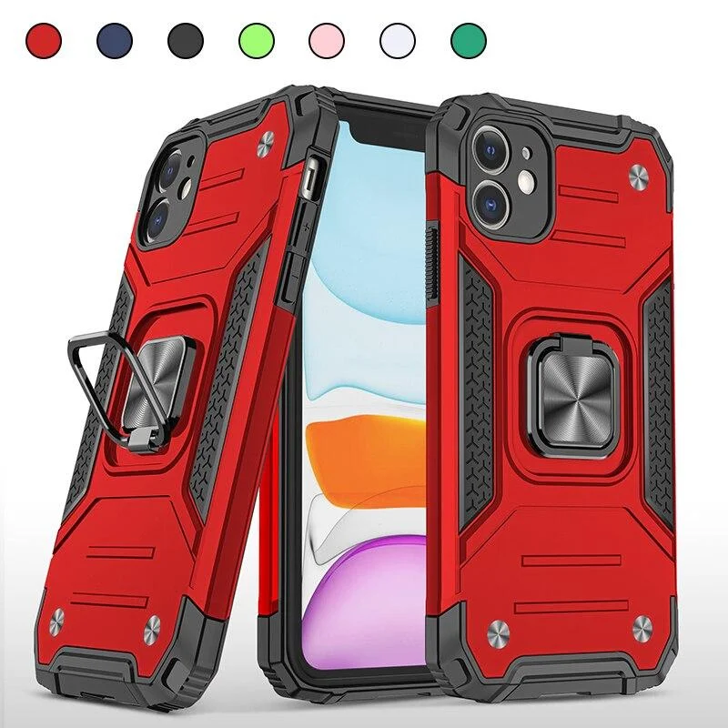 Armor Car Holder Phone Case For iPhone 11 Pro 12 Mini XR XS Max 6 7 8 Plus SE 2020 Finger Ring Protection Cover For iphone Funda