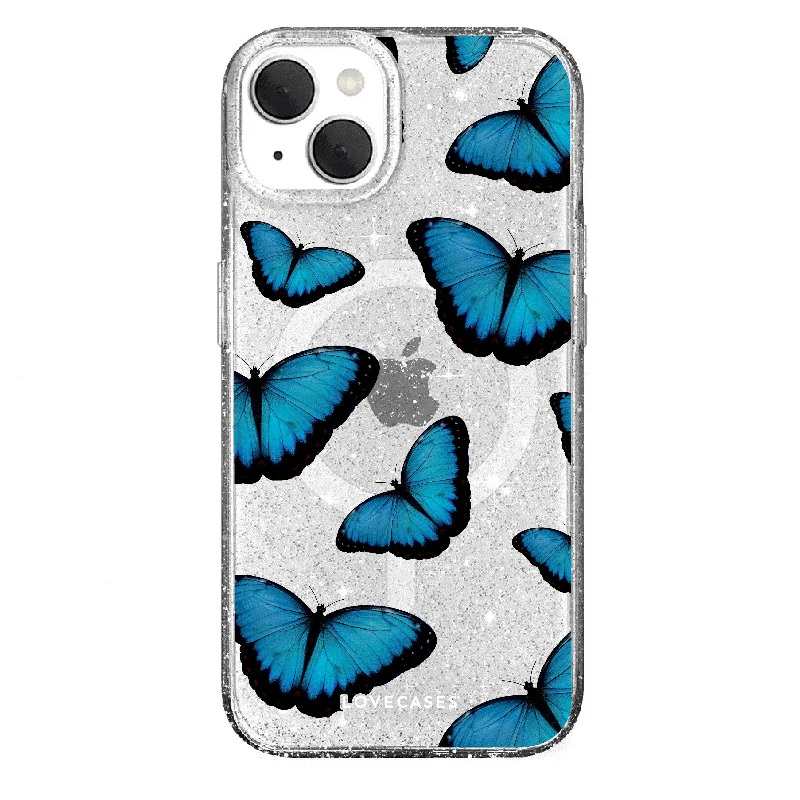 Blue Butterfly Glitter Tough Case