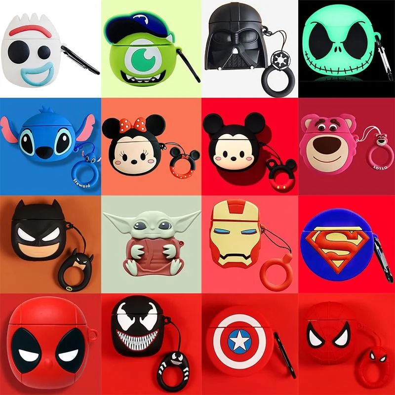 Disney AirPods 2 Case Soft Silicone 3D Anime Toys Stitch/Venom/Babe Yoda/Star Wars/Winnie Protective Cover for AirPods Earphones