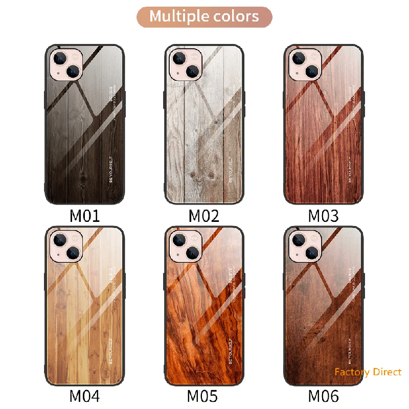 Wood grain tempered glass case for iPhone models