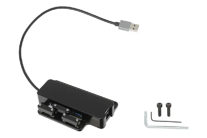 Multi-USB-A / Ethernet Hub Kit with Cover and Cable Retention Clamps for Charging Cradles with Expansion Back