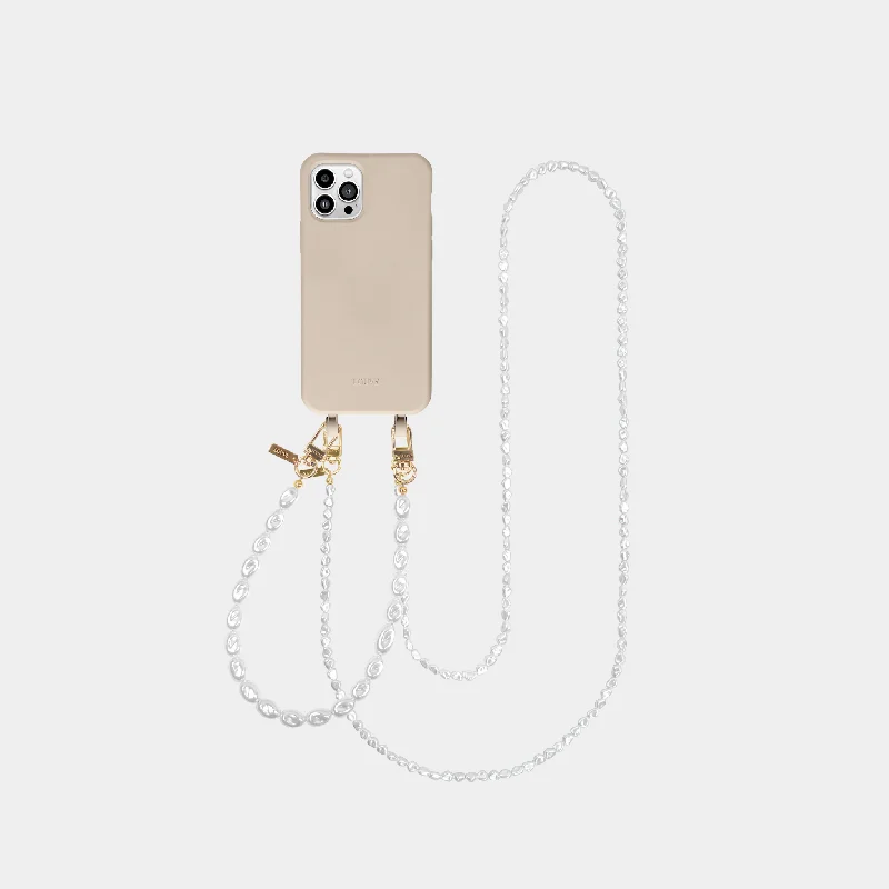 Beige Phone Case + Pearl Wristlet & Crossbody Chain