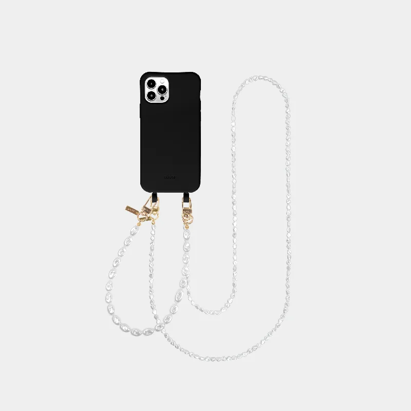 Black Phone Case + Pearl Wristlet & Pearl Crossbody Chain