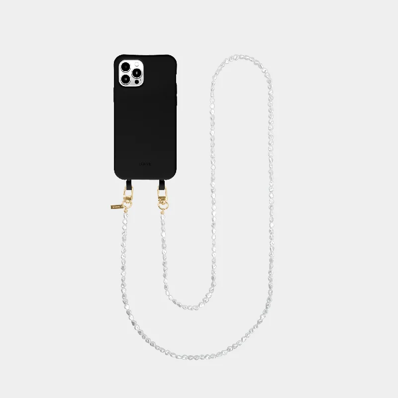 Black Phone Case + Pearl Crossbody Chain