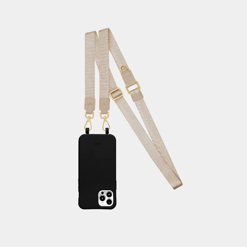 Black Phone Case + Beige Crossbody Lanyard