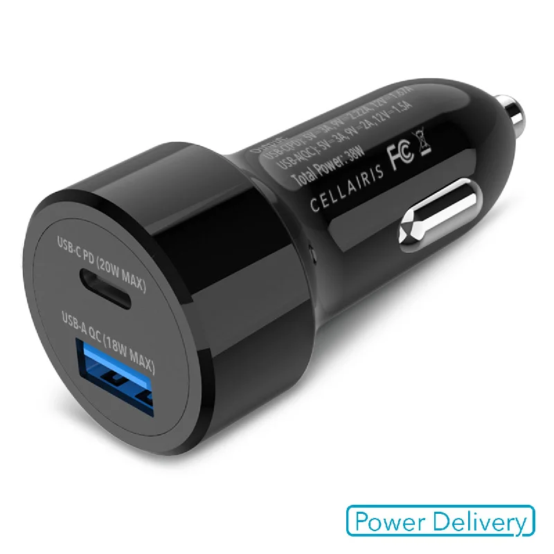 Car Charger - Dual USB-A + USB-C 38W Black Power