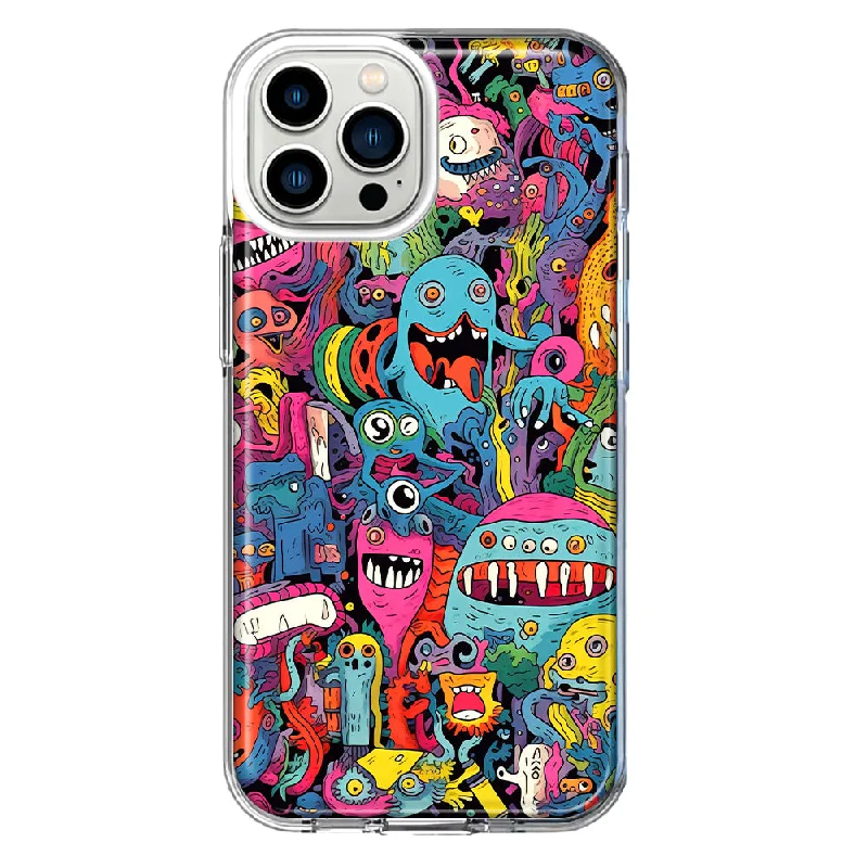 For Apple iPhone 11 Pro Psychedelic Trippy Happy Aliens Characters Design Hybrid Protective Phone Case Cover