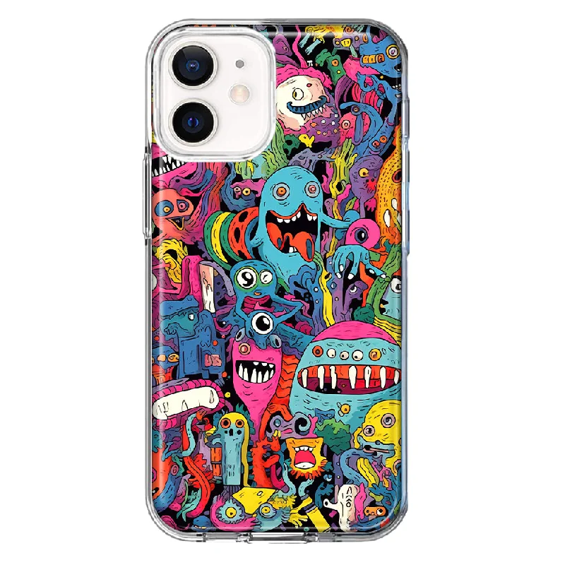 For Apple iPhone 11 Psychedelic Trippy Happy Aliens Characters Design Hybrid Protective Phone Case Cover