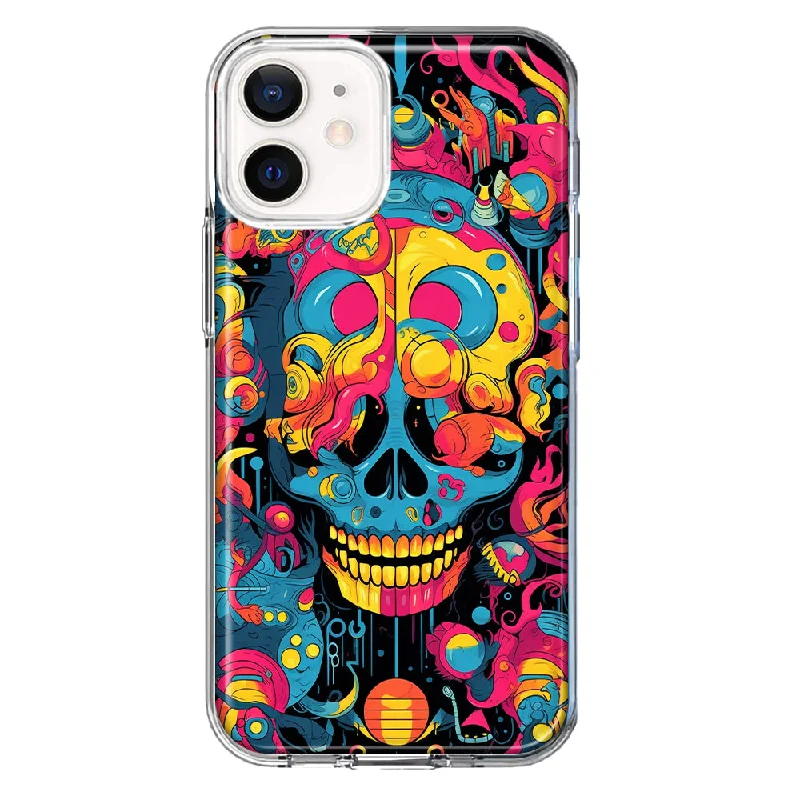 For Apple iPhone 12 Mini Psychedelic Trippy Death Skull Pop Art Design Hybrid Protective Phone Case Cover