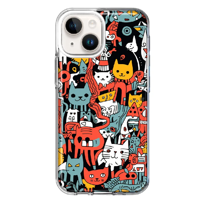 For Apple iPhone 13 Psychedelic Cute Cats Friends Pop Art Design Hybrid Protective Phone Case Cover