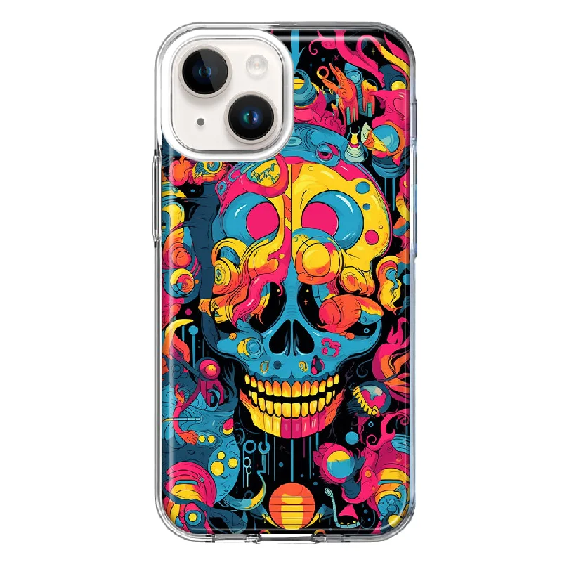 For Apple iPhone 13 Psychedelic Trippy Death Skull Pop Art Design Hybrid Protective Phone Case Cover