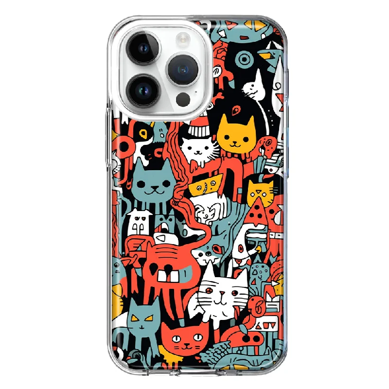 For Apple iPhone 14 Pro Max Psychedelic Cute Cats Friends Pop Art Design Hybrid Protective Phone Case Cover