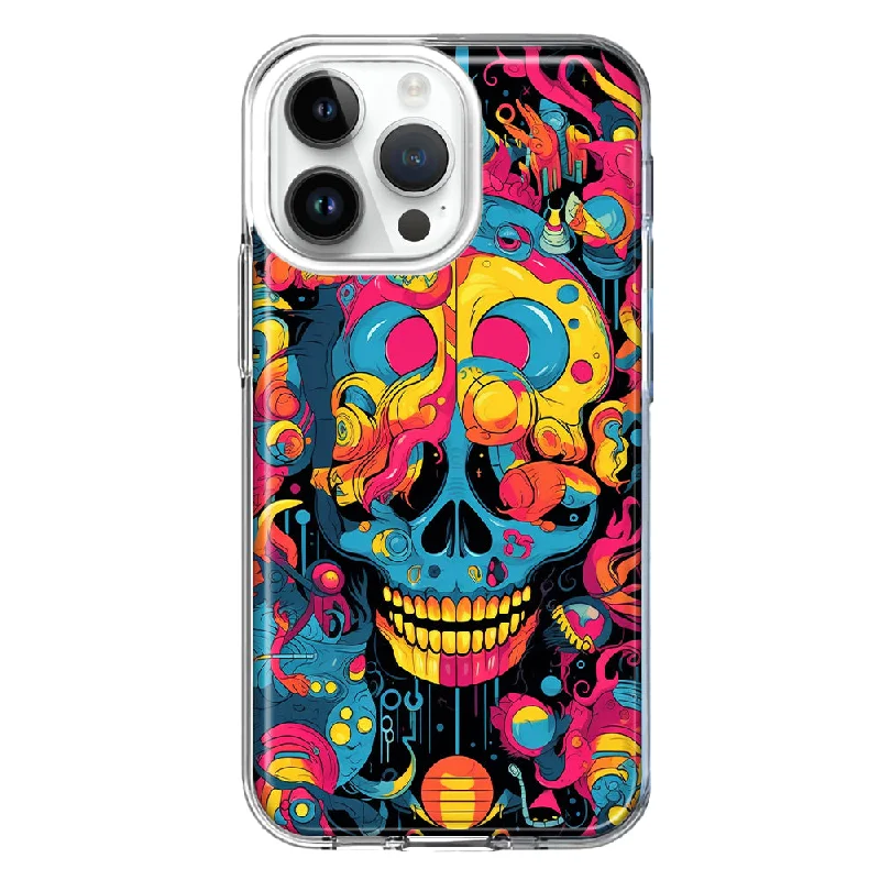 For Apple iPhone 14 Pro Max Psychedelic Trippy Death Skull Pop Art Design Hybrid Protective Phone Case Cover