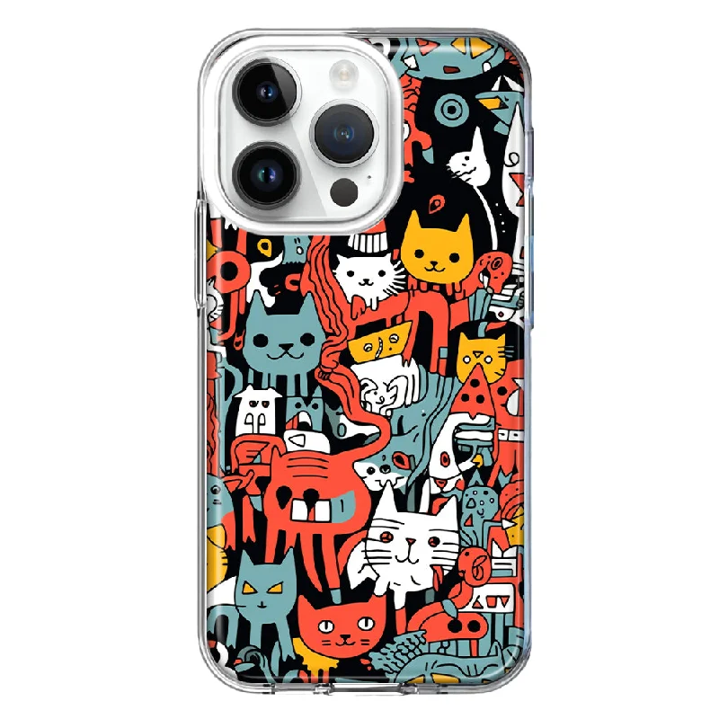 For Apple iPhone 14 Pro Psychedelic Cute Cats Friends Pop Art Design Hybrid Protective Phone Case Cover