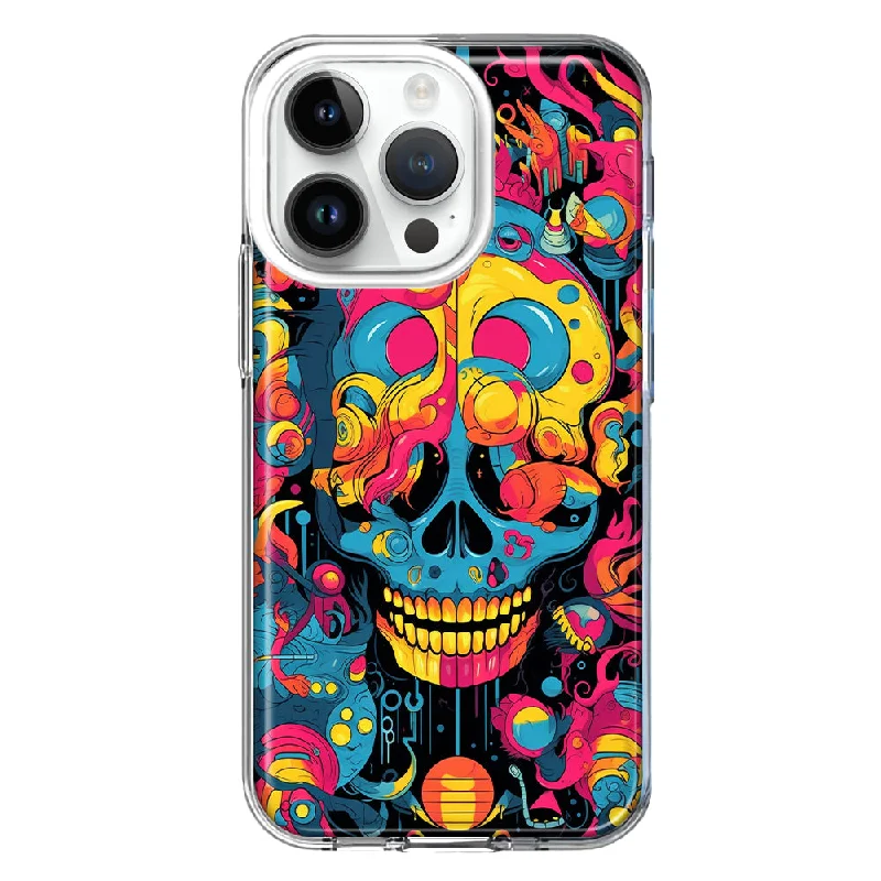 For Apple iPhone 14 Pro Psychedelic Trippy Death Skull Pop Art Design Hybrid Protective Phone Case Cover