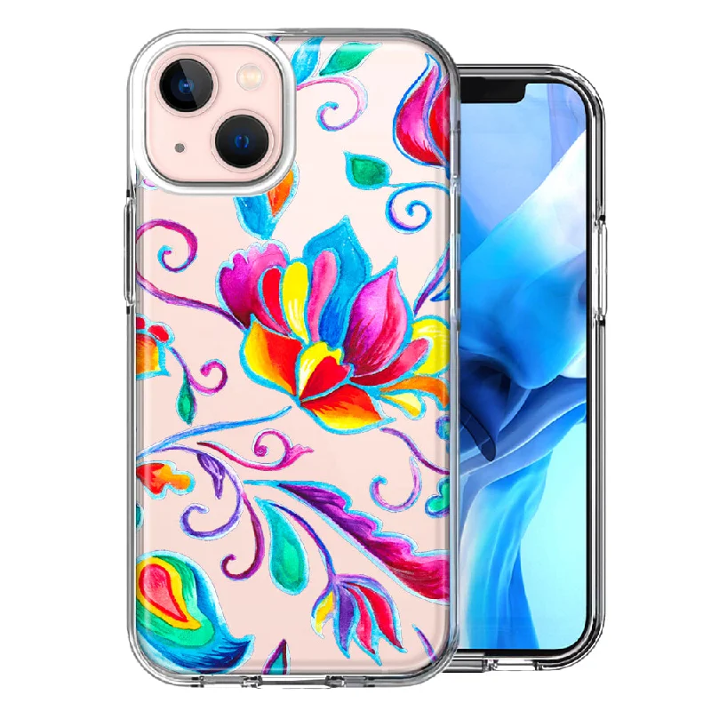 For Apple iPhone 15 Bright Colors Rainbow Water Lilly Floral Case Cover