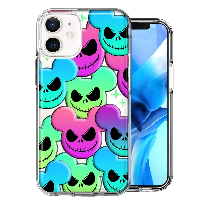 For Apple iPhone 15 Bright Rainbow Nightmare Skulls Spooky Season Halloween Case Cover