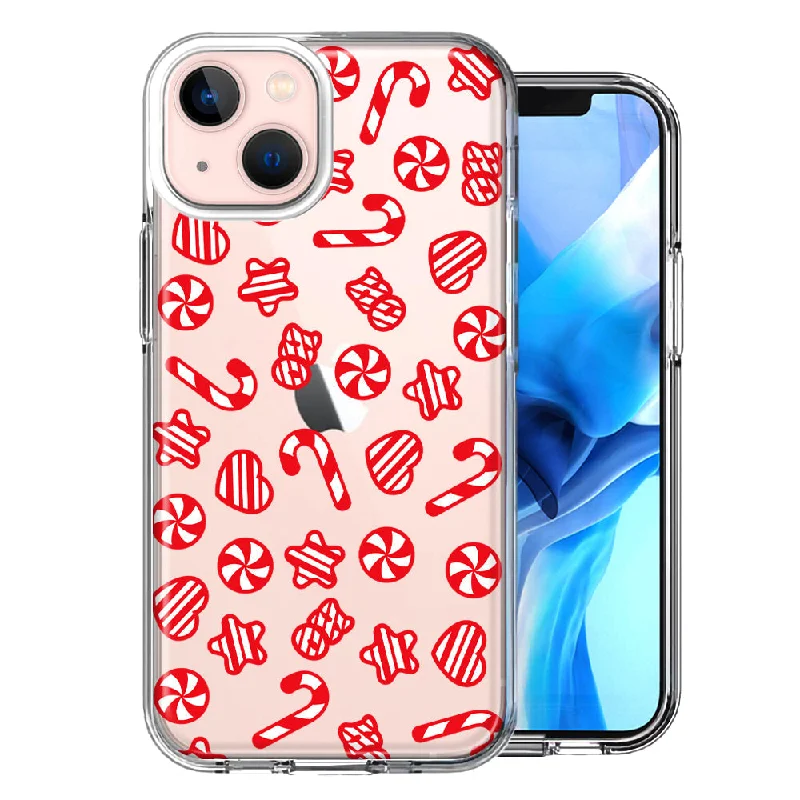 For Apple iPhone 15 Christmas Winter Red White Peppermint Candies Swirls Candycanes Case Cover