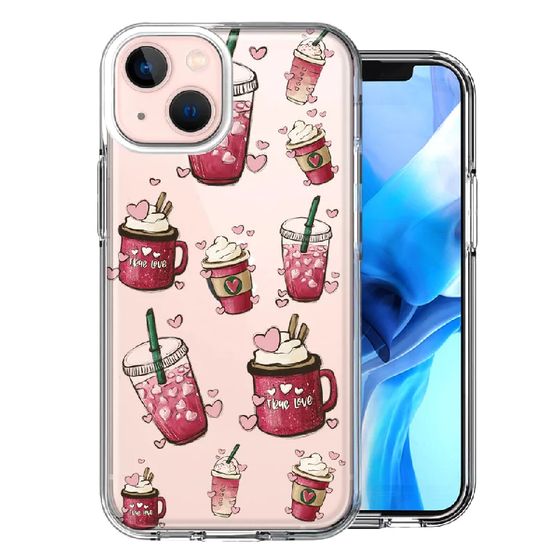 For Apple iPhone 15 Coffee Lover Valentine's Hearts Pink Drink Latte Case Cover