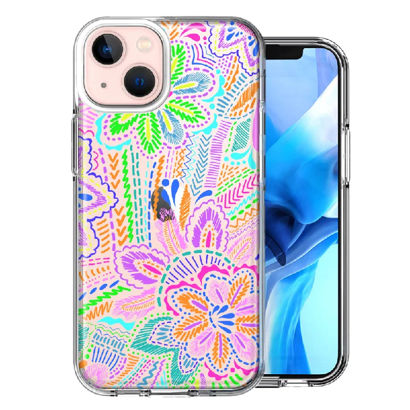 For Apple iPhone 15 Colorful Summer Flowers Doodle Art Case Cover