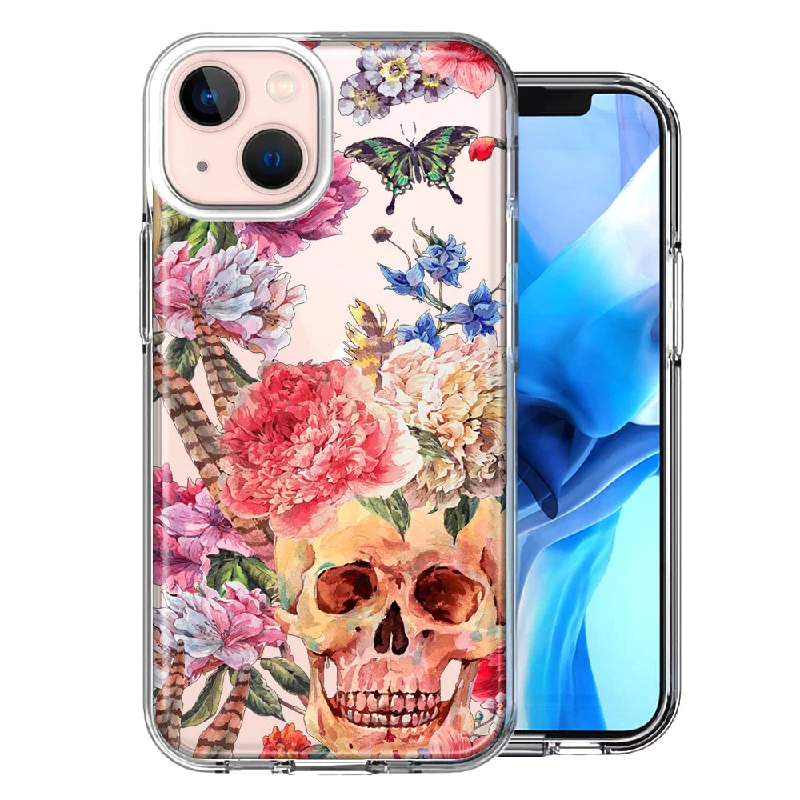 For Apple iPhone 15 Indie Spring Peace Skull Feathers Floral Butterfly Flowers Case Cover