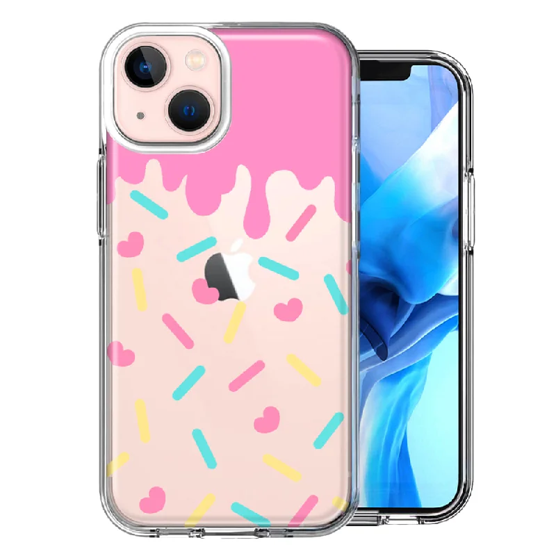 For Apple iPhone 15 Pink Drip Frosting Cute Heart Sprinkles Kawaii Cake Case Cover