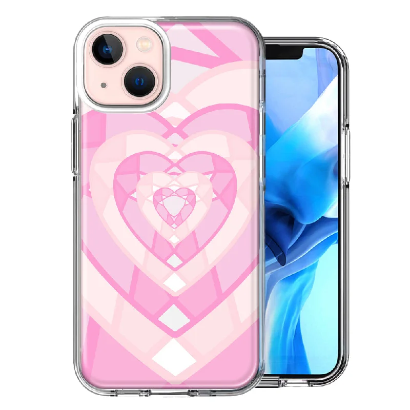 For Apple iPhone 15 Pink Gem Hearts Case Cover