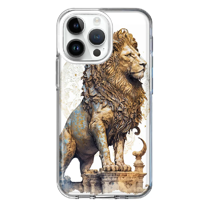 For Apple iPhone 15 Pro Max Ancient Lion Sculpture Hybrid Protective Phone Case Cover