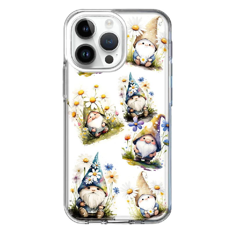 For Apple iPhone 15 Pro Max Cute White Blue Daisies Gnomes Design Hybrid Protective Phone Case Cover