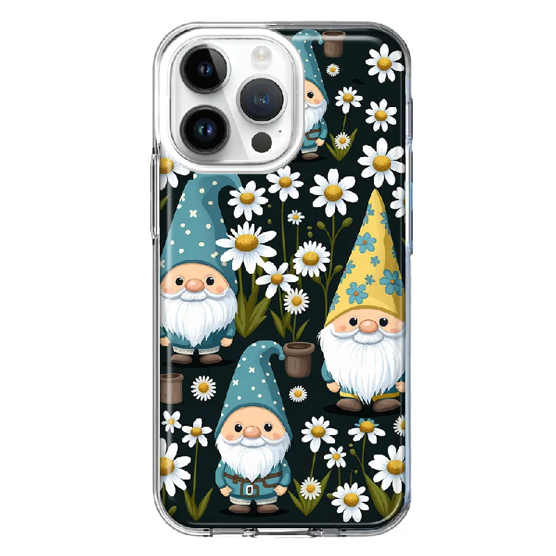 For Apple iPhone 15 Pro Max Cute White Daisies Gnomes Flowers Floral Double Layer Phone Case Cover