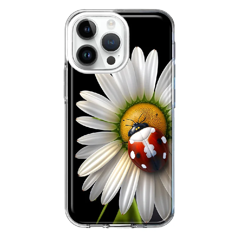 For Apple iPhone 15 Pro Max Cute White Daisy Red Ladybug Double Layer Phone Case Cover