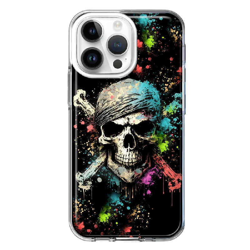 For Apple iPhone 15 Pro Max Fantasy Paint Splash Pirate Skull Design Hybrid Protective Phone Case Cover