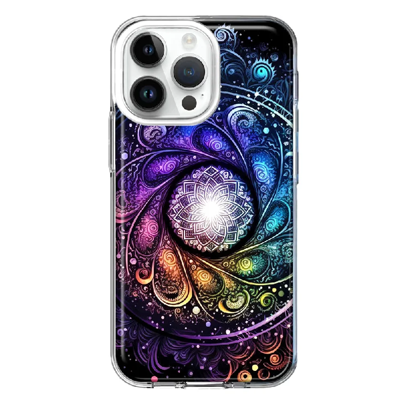 For Apple iPhone 15 Pro Max Mandala Geometry Abstract Galaxy Pattern Design Hybrid Protective Phone Case Cover