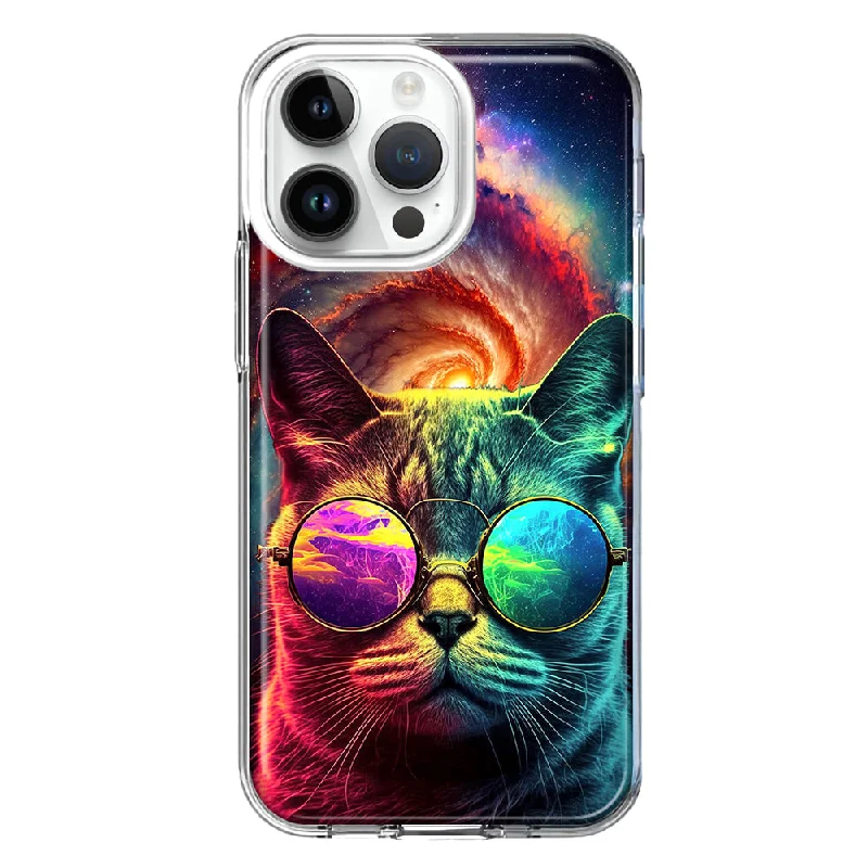 For Apple iPhone 15 Pro Max Neon Rainbow Galaxy Cat Hybrid Protective Phone Case Cover