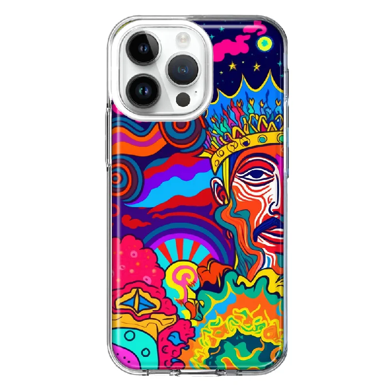 For Apple iPhone 15 Pro Max Neon Rainbow Psychedelic Indie Hippie Indie King Hybrid Protective Phone Case Cover