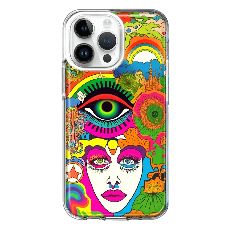 For Apple iPhone 15 Pro Max Neon Rainbow Psychedelic Trippy Hippie Daydream Design Hybrid Protective Phone Case Cover