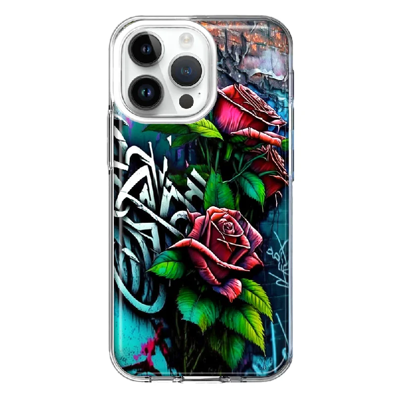 For Apple iPhone 15 Pro Max Red Roses Graffiti Painting Art Design Hybrid Protective Phone Case Cover