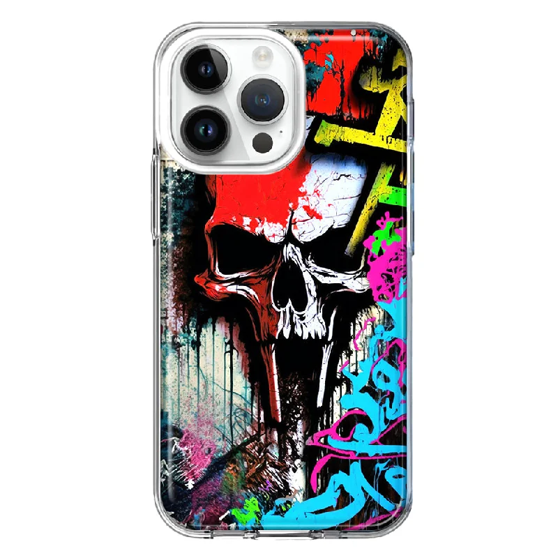 For Apple iPhone 15 Pro Max Skull Face Graffiti Painting Art Design Hybrid Protective Phone Case Cover