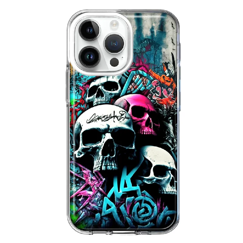 For Apple iPhone 15 Pro Max Skulls Graffiti Painting Art Design Hybrid Protective Phone Case Cover