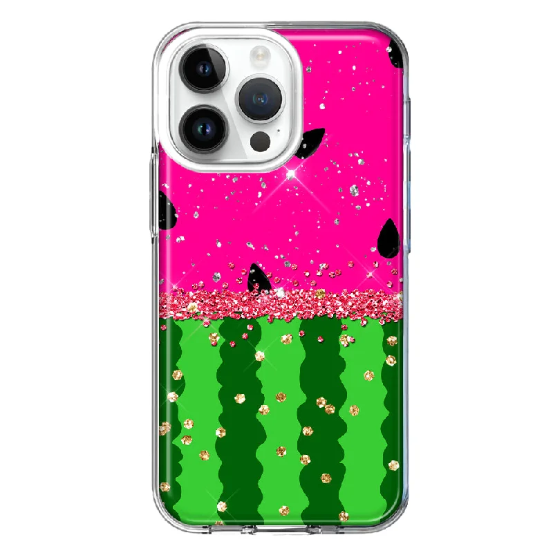 For Apple iPhone 15 Pro Max Summer Watermelon Sugar Vacation Tropical Fruit Pink Green Design Hybrid Protective Phone Case Cover