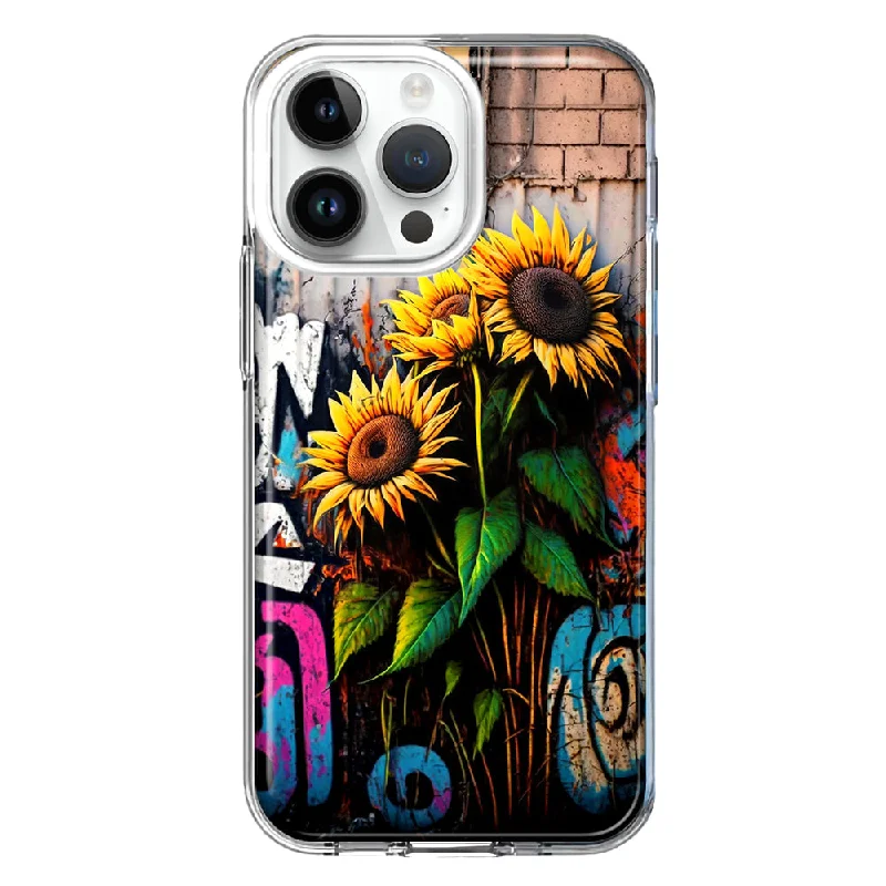 For Apple iPhone 15 Pro Max Sunflowers Graffiti Painting Art Design Hybrid Protective Phone Case Cover