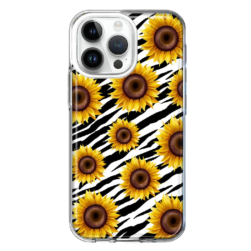 For Apple iPhone 15 Pro Max White Zebra Sunflowers Polkadots Double Layer Phone Case Cover