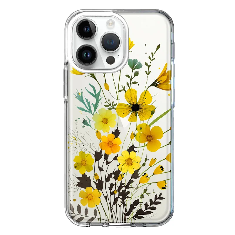 For Apple iPhone 15 Pro Max Yellow Summer Flowers Floral Hybrid Protective Phone Case Cover