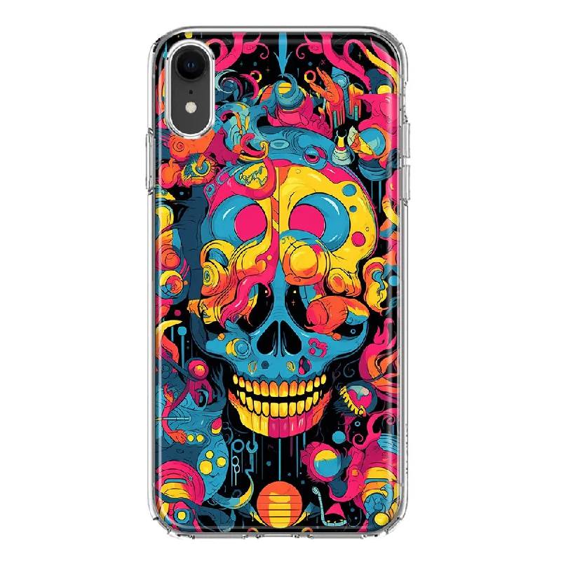 For Apple iPhone XR Psychedelic Trippy Death Skull Pop Art Design Hybrid Protective Phone Case Cover